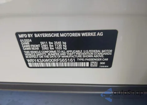 2024 BMW I4 Gran Coupe Edrive35 from USA, damaged, VIN WBY43AW00RFS65161